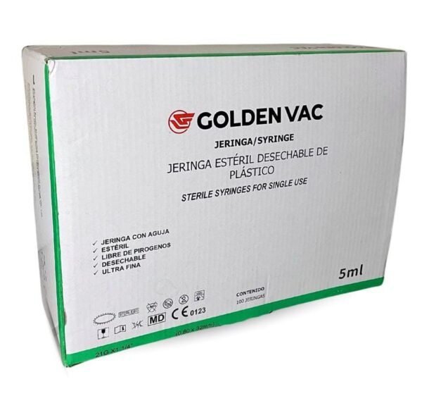 JERINGA 5 ML 21X32MM VERDE CAJA CON 100 PZA MARCA GOLDEN VAC